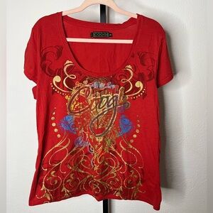 Coogi Red Bedazzled Plus Size Scoop Neck T-Shirt 2xl